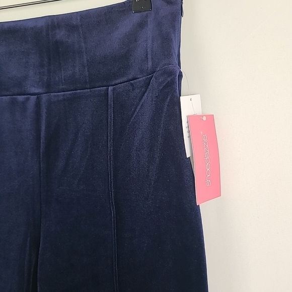 NEW Shoedazzle Women's Velvet Pants Navy Blue side zipper Sz M NWT - Picture 2 of 8